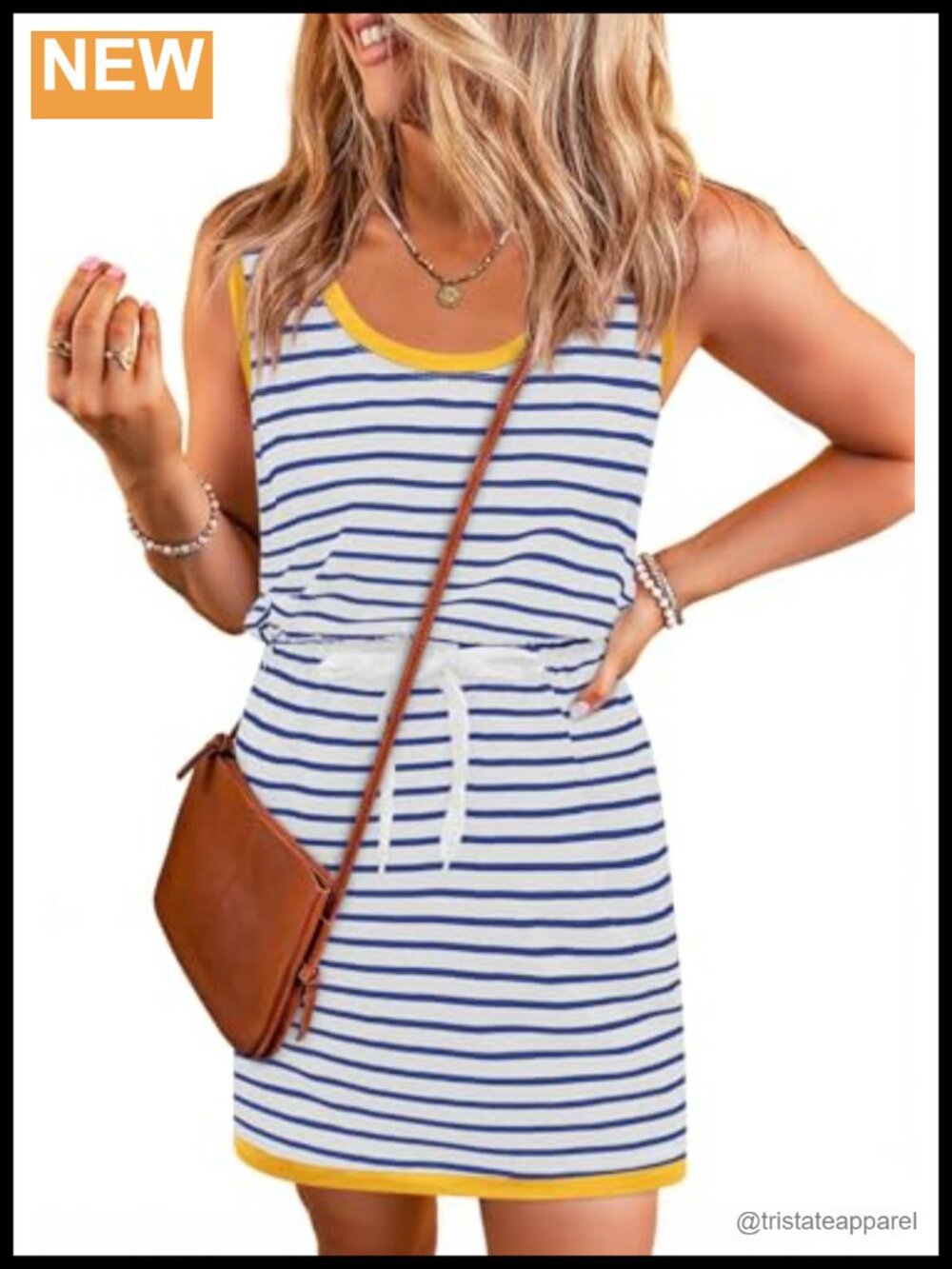 Sleeveless Striped Tank Mini Dress Casual Summer Cotton Blend